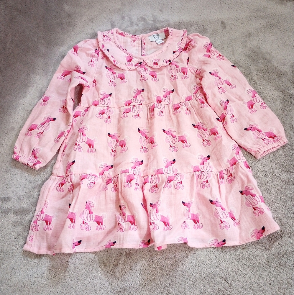 Girl's Crown & Ivy Pink Poodle Dog Theme Cotton Dress 3T